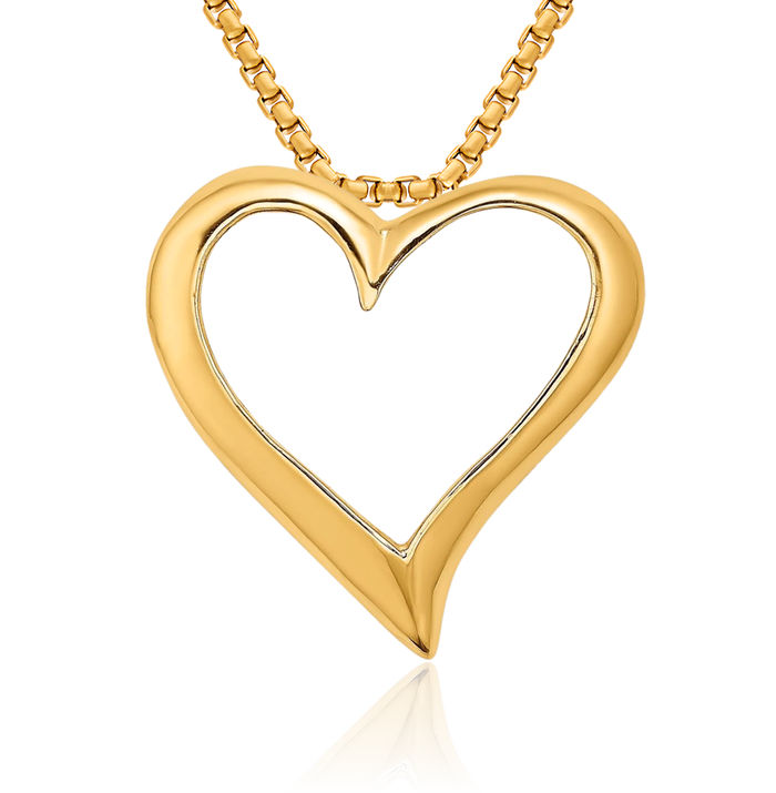 14K Solid Yellow Gold Floating Heart Slide Chain Necklace Pendant Charm