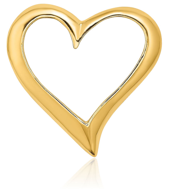 14K Solid Yellow Gold Floating Heart Slide Chain Necklace Pendant Charm