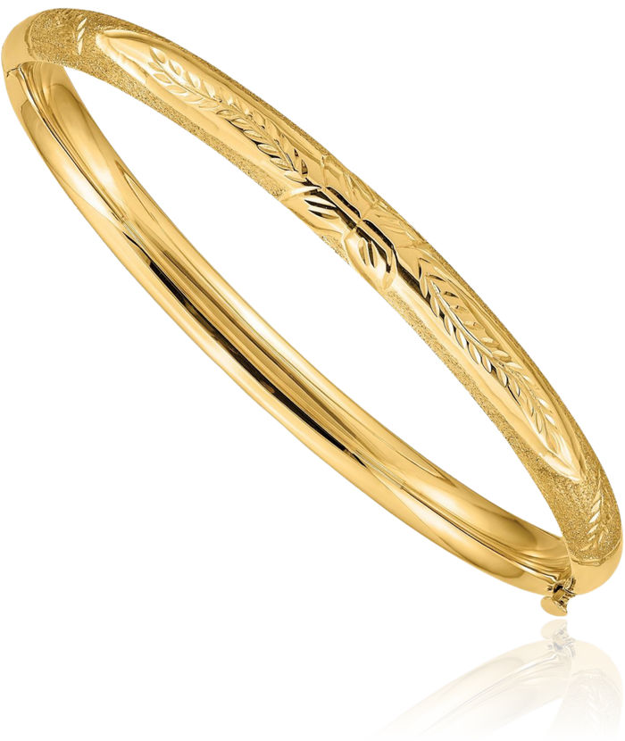 14K Solid Yellow Gold Florentine Bangle Bracelet