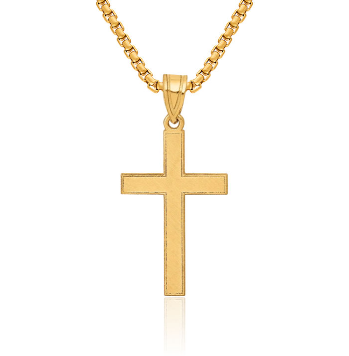 14K Solid Yellow Gold Florentine Latin Mexican Holy Cross Necklace Religious Chain Pendant Jesus Christ Charm