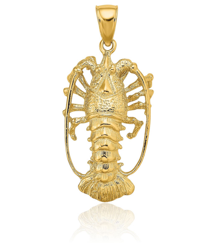 14K Solid Yellow Gold Florida Lobster Necklace Chain Pendant Charm