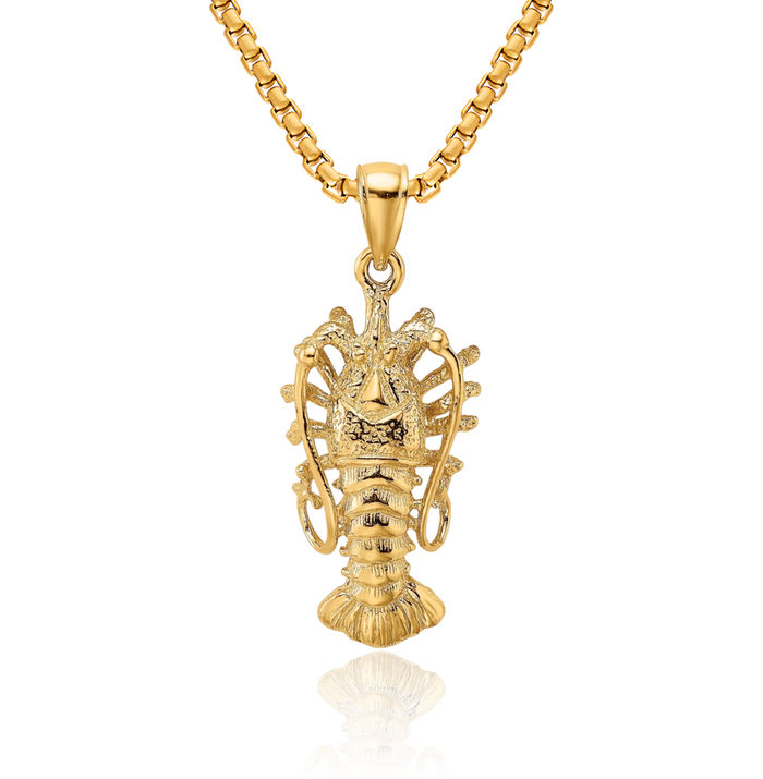 14K Solid Yellow Gold Florida Lobster Necklace Chain Pendant Charm