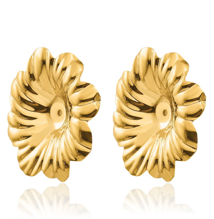 14K Solid Yellow Gold Flower Earring Jackets for Studs