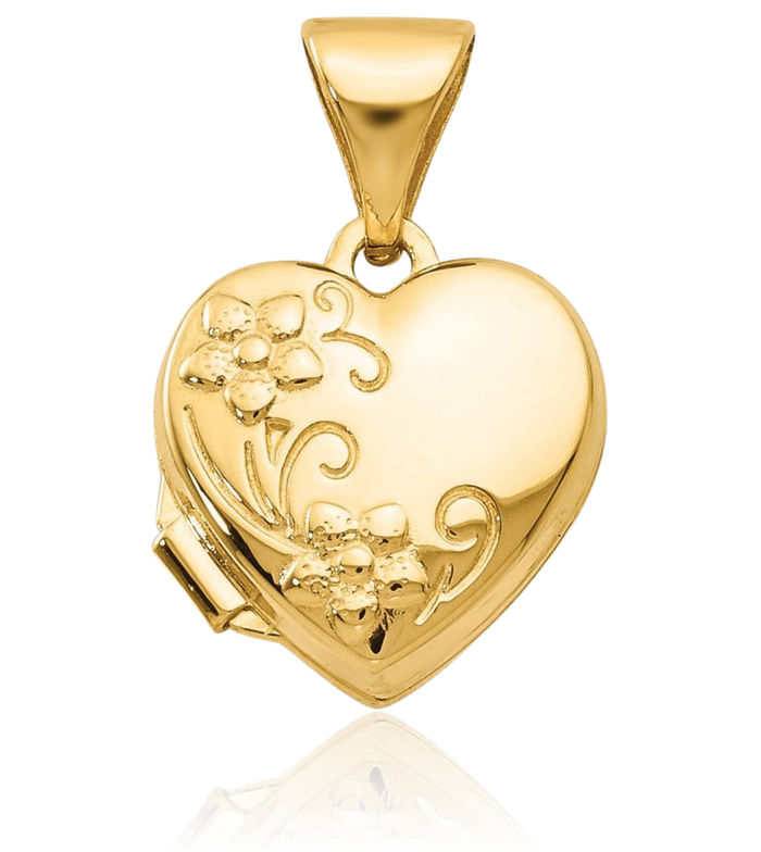 14K Solid Yellow Gold Flower Heart Personalized Photo Locket Necklace Picture Pendant Charm