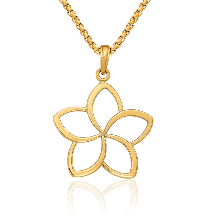 14K Solid Yellow Gold Flower Necklace Chain Pendant Charm