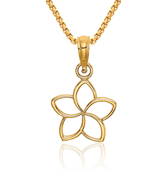 14K Solid Yellow Gold Flower Necklace Chain Pendant Charm