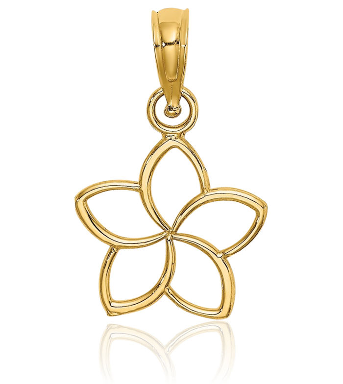 14K Solid Yellow Gold Flower Necklace Chain Pendant Charm