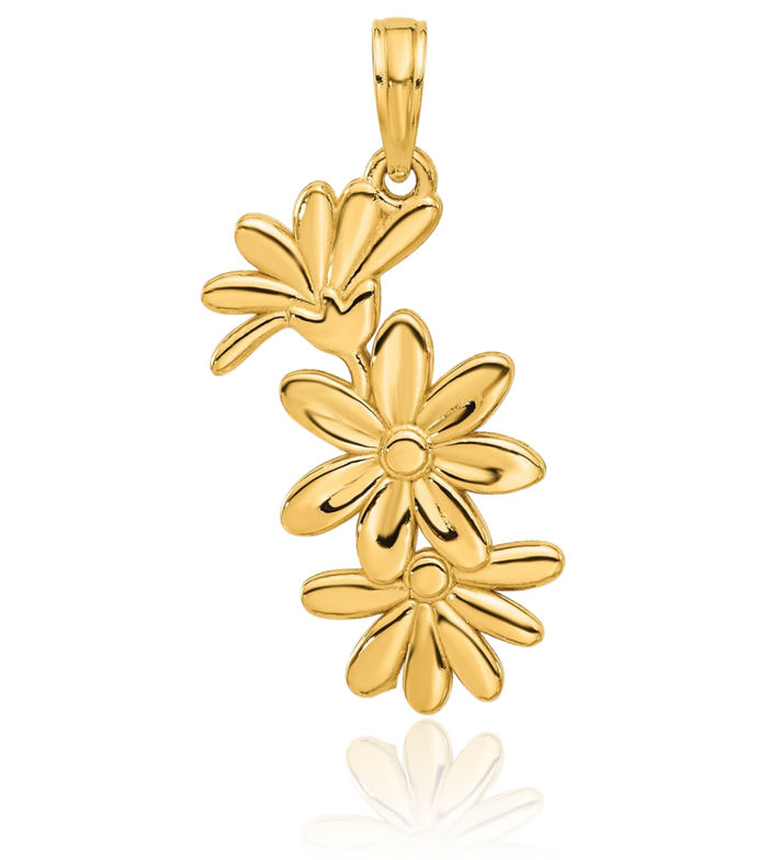 14K Solid Yellow Gold Flower Necklace Chain Pendant Charm