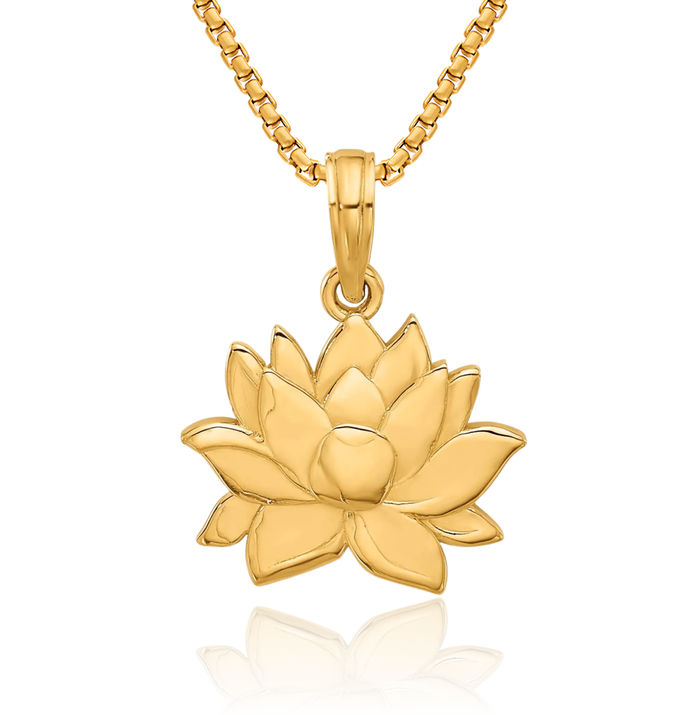 14K Solid Yellow Gold Flower Necklace Chain Pendant Charm