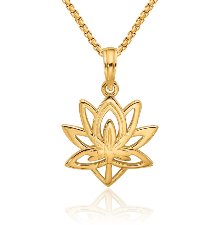 14K Solid Yellow Gold Flower Necklace Chain Pendant Charm