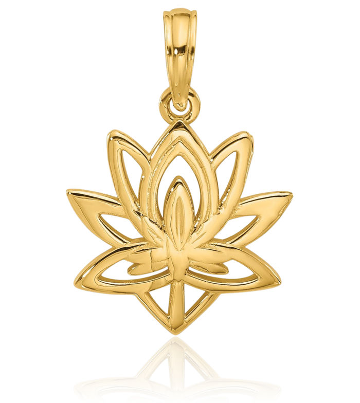 14K Solid Yellow Gold Flower Necklace Chain Pendant Charm