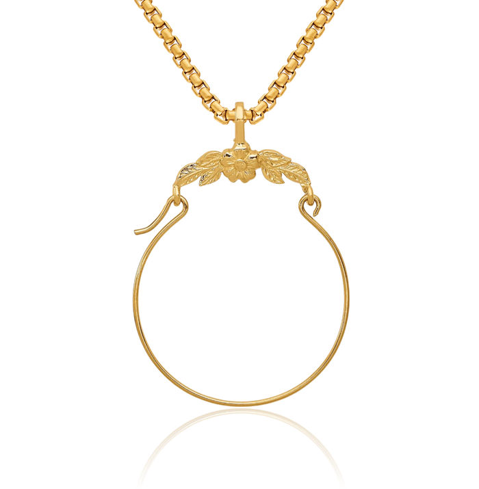 14K Solid Yellow Gold Flower Necklace Chain Pendant Charm Holder