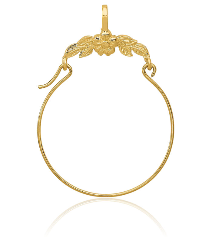 14K Solid Yellow Gold Flower Necklace Chain Pendant Charm Holder