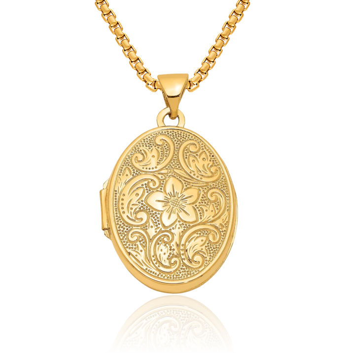 14K Solid Yellow Gold Flower Personalized Photo Locket Necklace Picture Pendant Charm