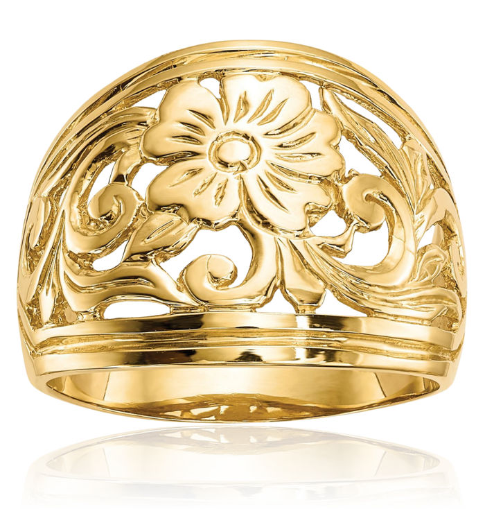 14K Solid Yellow Gold Flower Ring