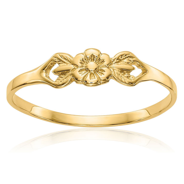 14K Solid Yellow Gold Flower Ring