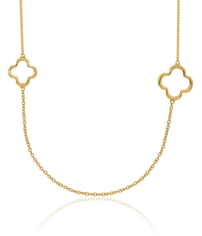 14K Solid Yellow Gold Flower Station Necklace Chain