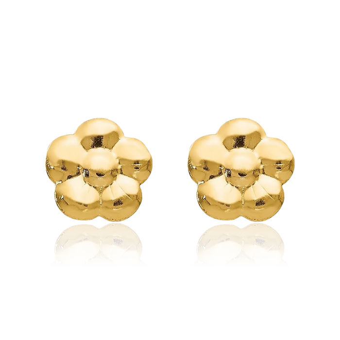 14K Solid Yellow Gold Flower Stud Earrings