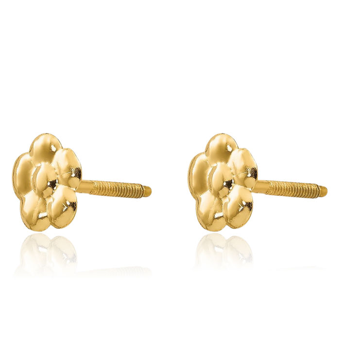 14K Solid Yellow Gold Flower Stud Earrings