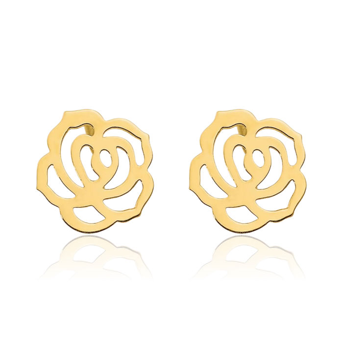 14K Solid Yellow Gold Flower Stud Earrings