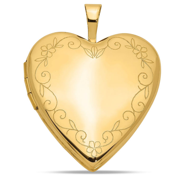 14K Solid Yellow Gold Flower Vine Heart Locket Necklace Chain Pendant Charm