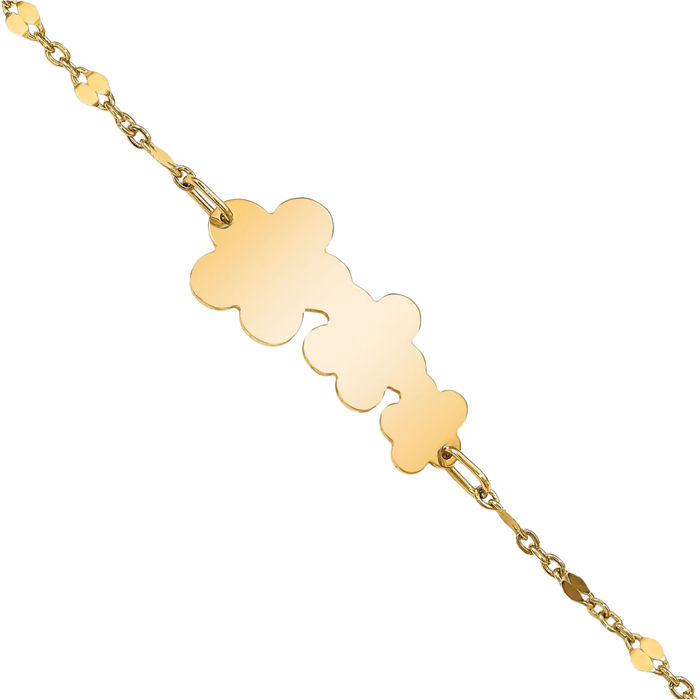 14K Solid Yellow Gold Flowers Chain Charm Bracelet