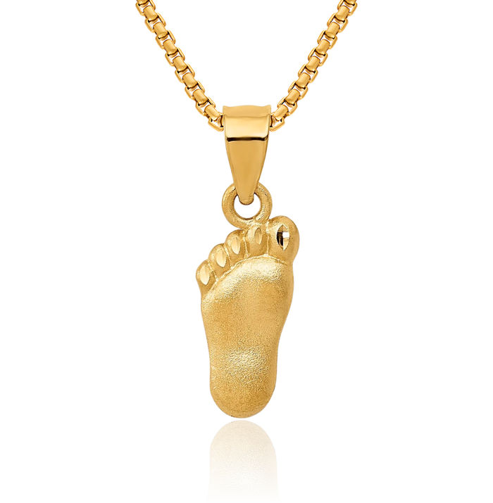 14K Solid Yellow Gold Foot Necklace Chain Pendant Charm