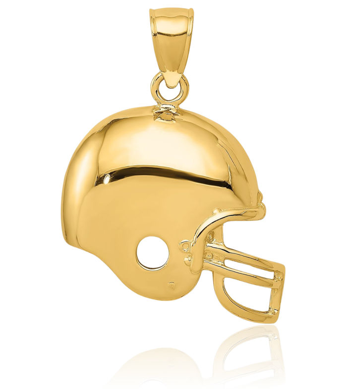 14K Solid Yellow Gold Football Helmet Necklace Charm Sports Pendant