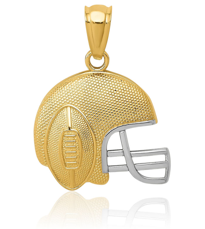 14K Solid Yellow Gold Football Helmet Necklace Charm Sports Pendant