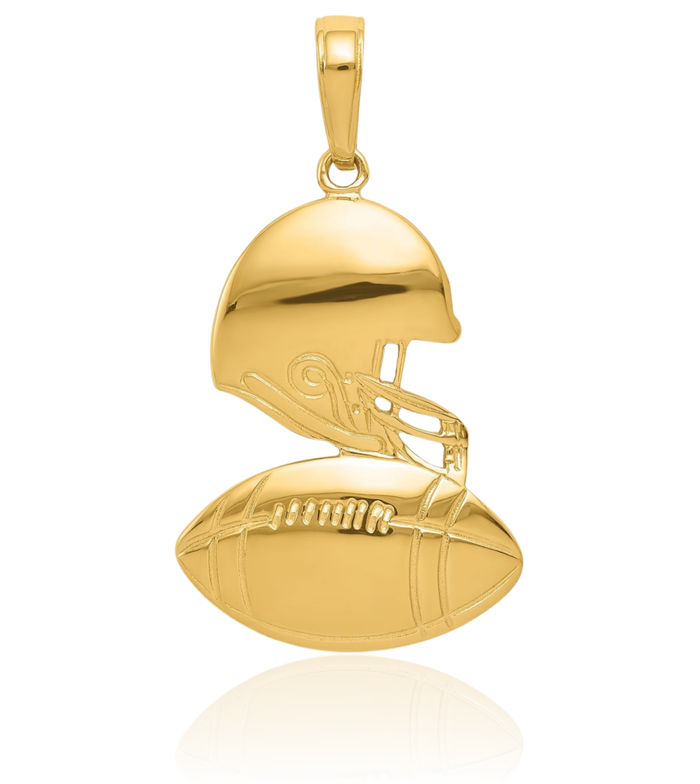 14K Solid Yellow Gold Football Helmet Necklace Charm Sports Pendant