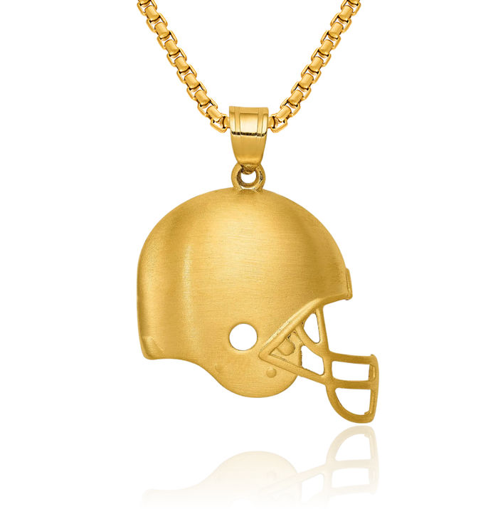 14K Solid Yellow Gold Football Helmet Necklace Charm Sports Pendant