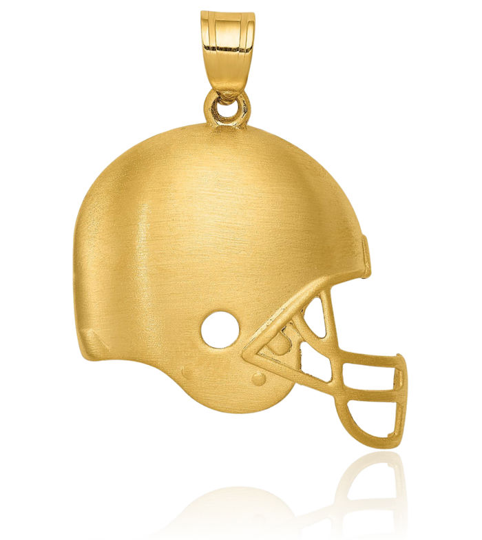 14K Solid Yellow Gold Football Helmet Necklace Charm Sports Pendant