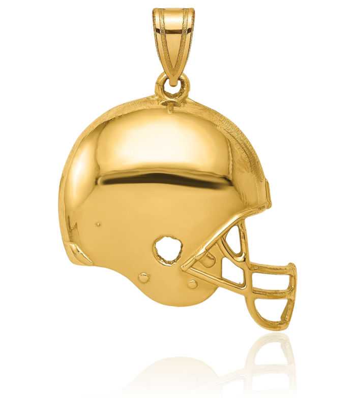 14K Solid Yellow Gold Football Helmet Necklace Charm Sports Pendant