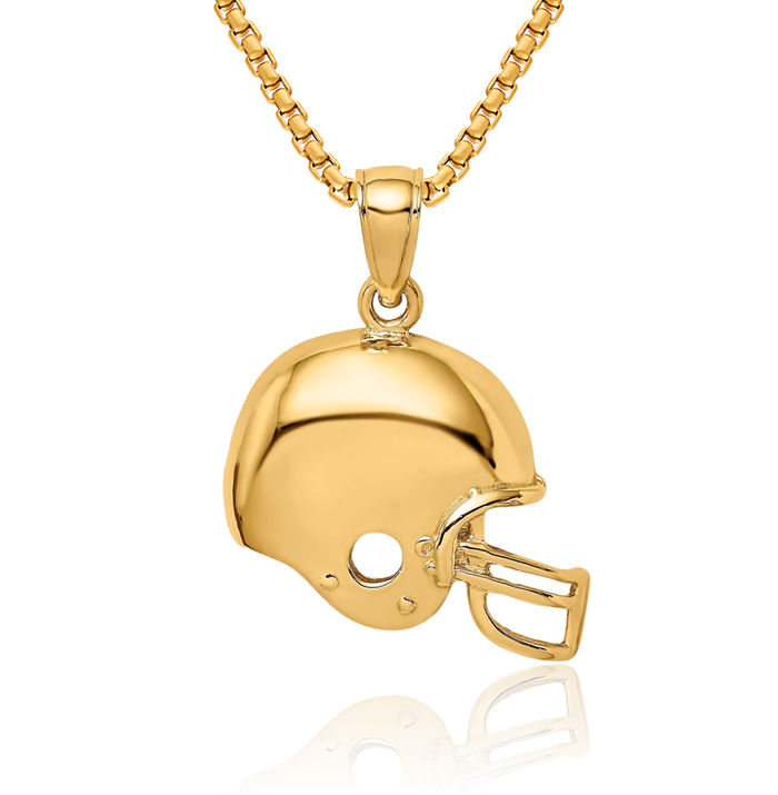 14K Solid Yellow Gold Football Helmet Necklace Charm Sports Pendant