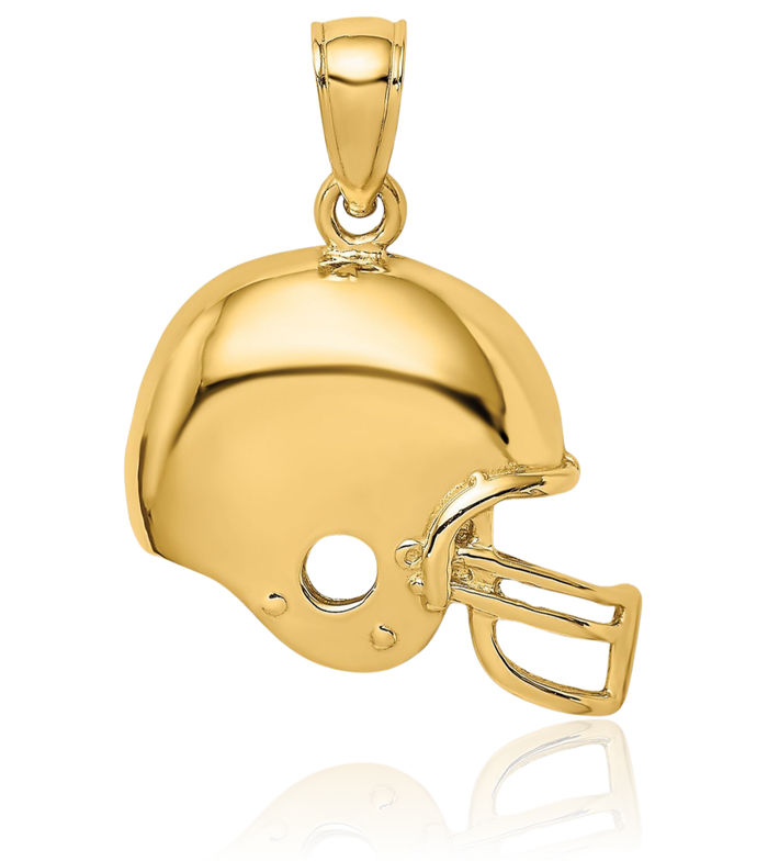 14K Solid Yellow Gold Football Helmet Necklace Charm Sports Pendant