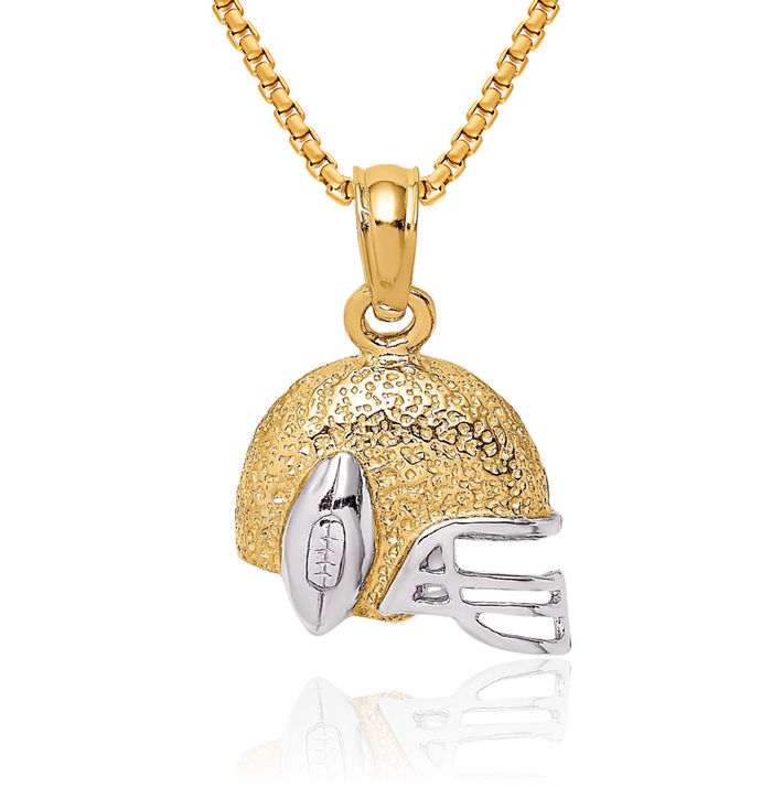 14K Solid Yellow Gold Football Helmet Necklace Charm Sports Pendant