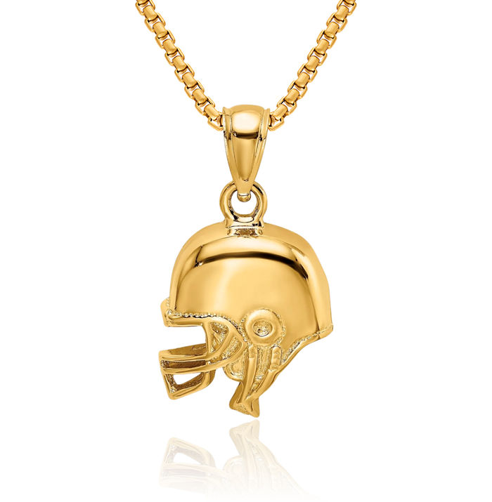 14K Solid Yellow Gold Football Helmet Necklace Charm Sports Pendant