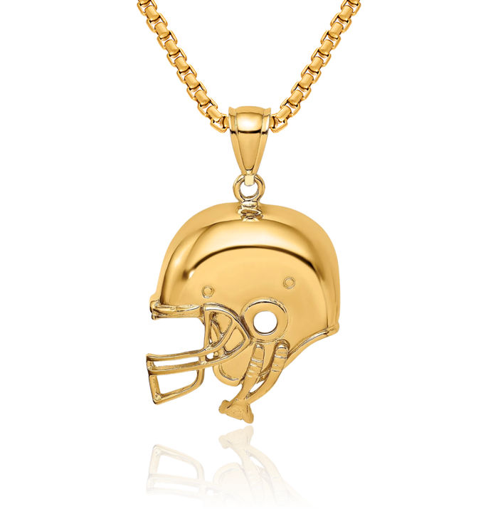 14K Solid Yellow Gold Football Helmet Necklace Charm Sports Pendant