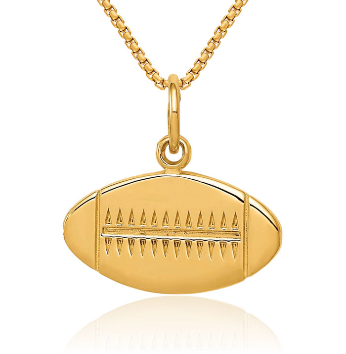 14K Solid Yellow Gold Football Necklace Charm Sports Pendant