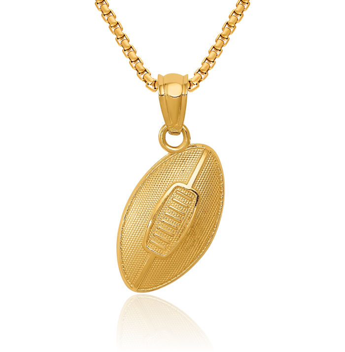 14K Solid Yellow Gold Football Necklace Charm Sports Pendant