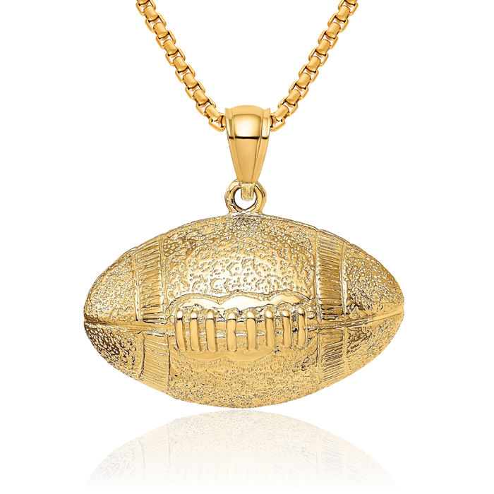 14K Solid Yellow Gold Football Necklace Charm Sports Pendant