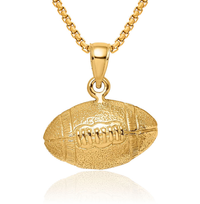 14K Solid Yellow Gold Football Necklace Charm Sports Pendant