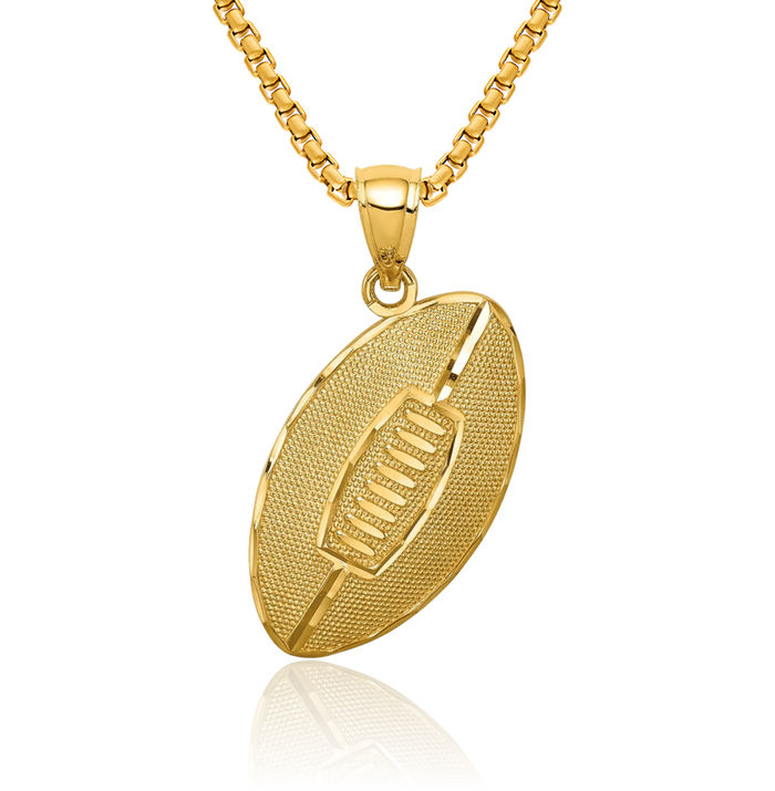 14K Solid Yellow Gold Football Necklace Charm Sports Pendant