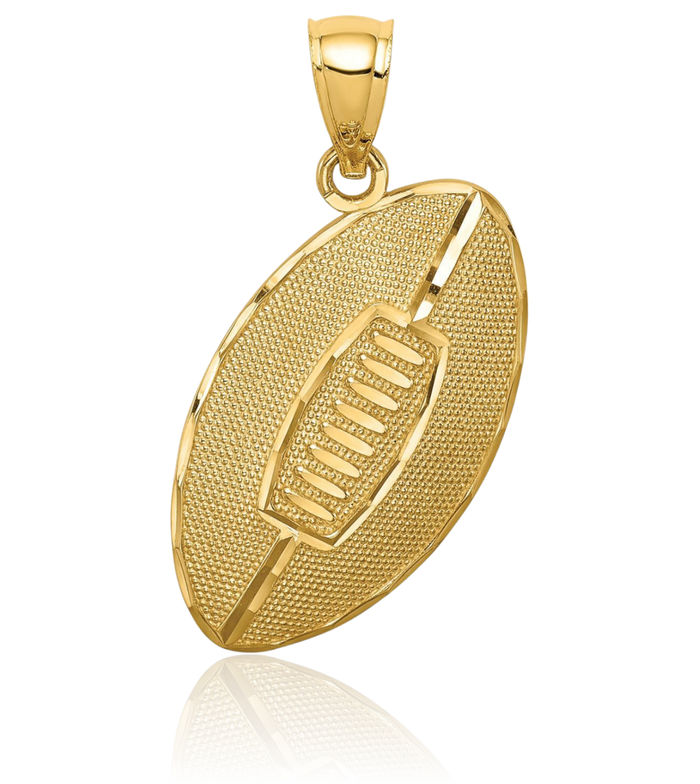 14K Solid Yellow Gold Football Necklace Charm Sports Pendant