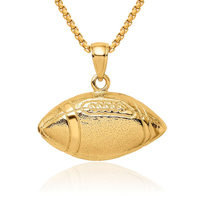 14K Solid Yellow Gold Football Necklace Charm Sports Pendant