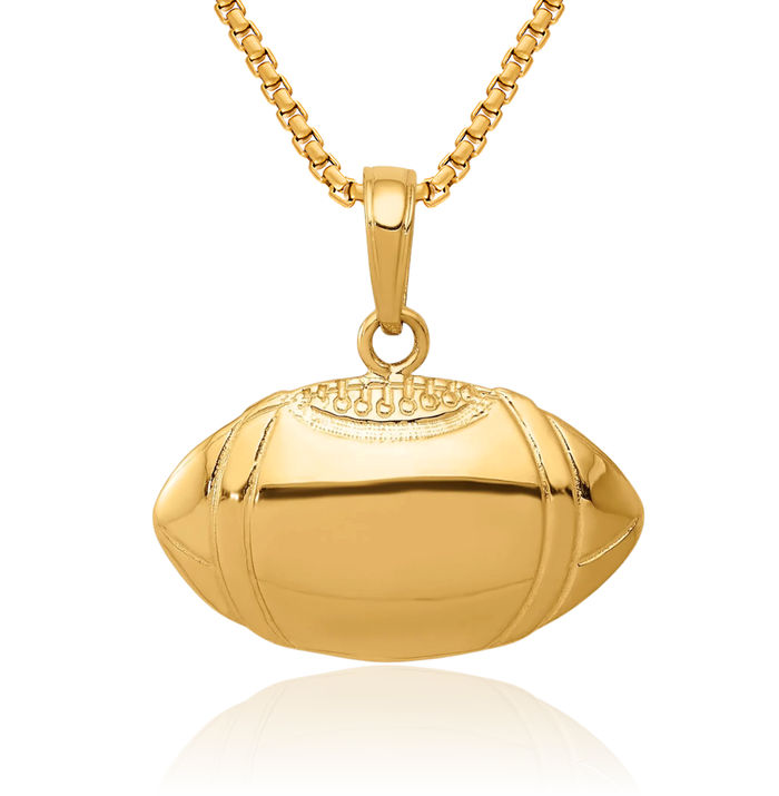 14K Solid Yellow Gold Football Profile Necklace Charm Sports Pendant