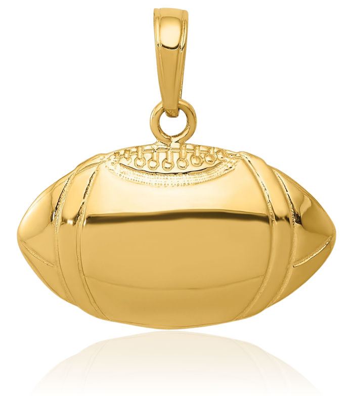 14K Solid Yellow Gold Football Profile Necklace Charm Sports Pendant