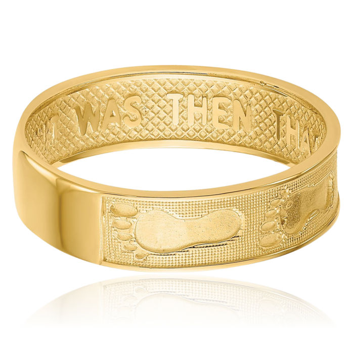 14K Solid Yellow Gold Footprints Sand Ring
