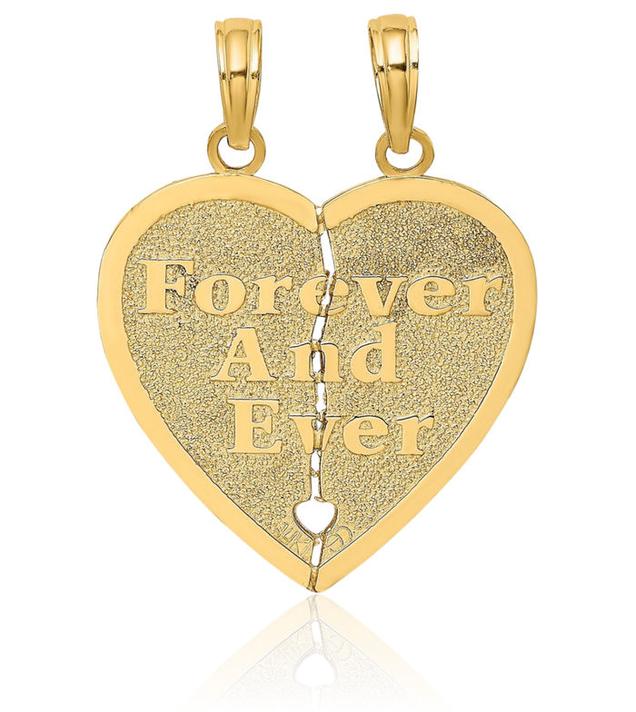 14K Solid Yellow Gold Forever Ever Break-apart Heart Necklace Love Pendant Charm