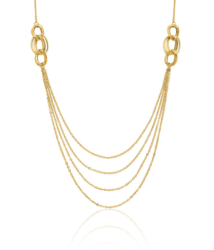 14K Solid Yellow Gold Four Layering Rope Chain Twisted Link Necklace